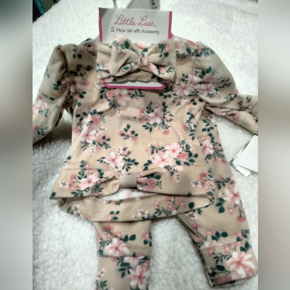 LITTLE LASS velour long sleeve top and pants set matching bow pink - Picture 2 of 3